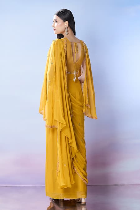 Samyukta Singhania Embroidered Pre-Draped Saree & Blouse Set 