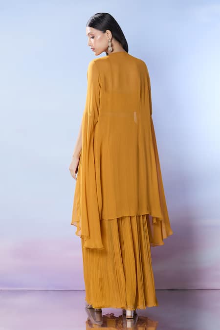 Shop Samyukta Singhania Yellow Silk, Georgette Sequins, Beads, Cutdana Embroidered Jacket And Palazzo Set at Aza Fashions Shop_Samyukta Singhania_Yellow Silk, Georgette Sequins, Beads, Cutdana Embroidered Jacket And Palazzo Set _at_Aza_Fashions