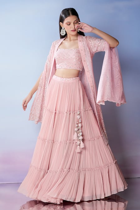 Samyukta Singhania Embroidered Cape Pleated Lehenga Set 