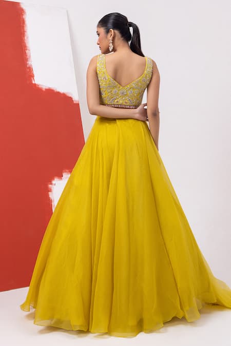 Mehak Sharma Floral Embroidered Yellow Lehenga Set 