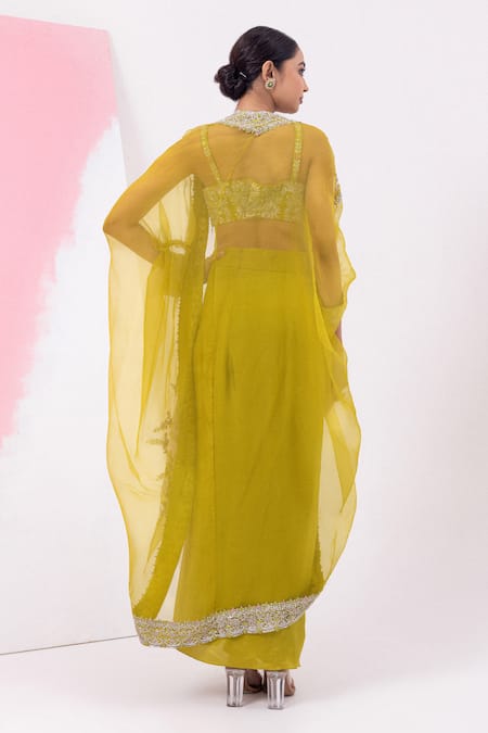 Mehak Sharma Embroidered Draped Skirt Set With Cape 