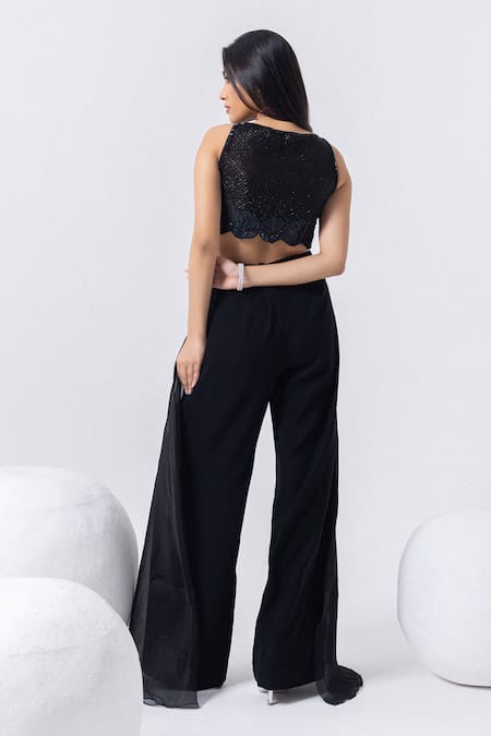 Mehak Sharma Floral Applique Flared Pant & Blouse Set 