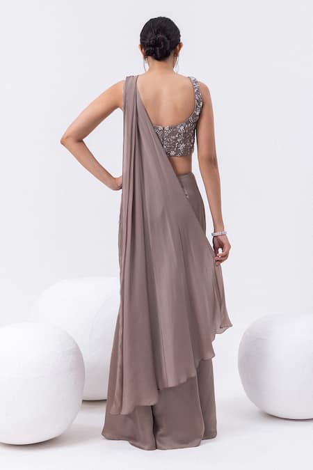 Mehak Sharma Floral Cutdana Embroidered Pre-Draped Saree 