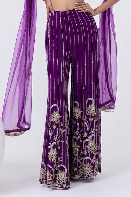 Mehak Sharma Purple Tulle, Georgette Sequins, Floral Cutdana Blouse And Sharara Set at Aza Fashions Mehak Sharma_Purple Tulle, Georgette Sequins, Floral Cutdana Blouse And Sharara Set _at_Aza_Fashions