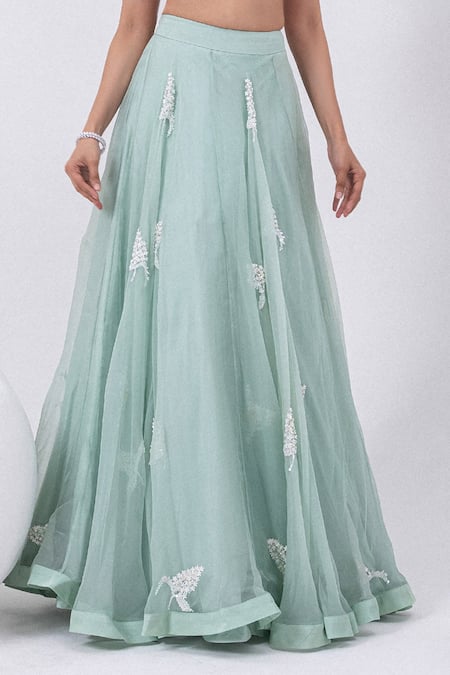 Mehak Sharma Green Organza Pearls, Sequins Open Neck Embroidered Lehenga Set at Aza Fashions Mehak Sharma_Green Organza Pearls, Sequins Open Neck Embroidered Lehenga Set _at_Aza_Fashions