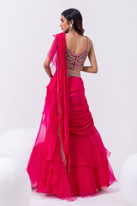 Mehak Sharma Cutdana Embroidered Pre-Draped Saree Set 