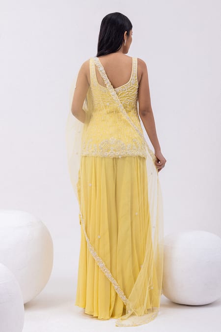Mehak Sharma Floral Embroidered Yellow Kurta & Sharara Set 
