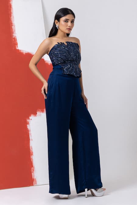 Buy Mehak Sharma Blue Satin Sequins, Pearls Off-shoulder Pageant Embroidered Bustier And Set Online at Aza Fashions Buy_Mehak Sharma_Blue Satin Sequins, Pearls Off-shoulder Pageant Embroidered Bustier And Set _Online_at_Aza_Fashions