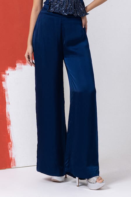 Buy Mehak Sharma Blue Satin Sequins, Pearls Off-shoulder Pageant Embroidered Bustier And Set Buy_Mehak Sharma_Blue Satin Sequins, Pearls Off-shoulder Pageant Embroidered Bustier And Set