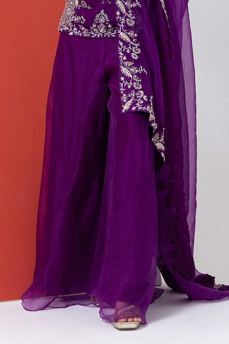 Mehak Sharma_Purple Organza Cut Work, Sequins, Embroidery Floral Cutdana Kurta Set _at_Aza_Fashions