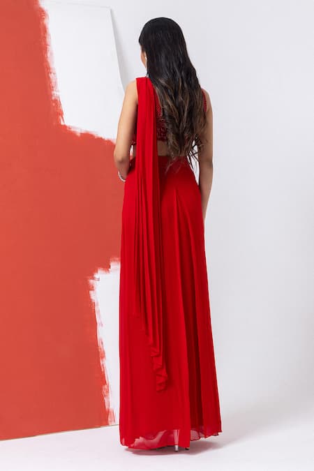 Mehak Sharma Cutdana Embroidered Pre-Draped Saree Set 