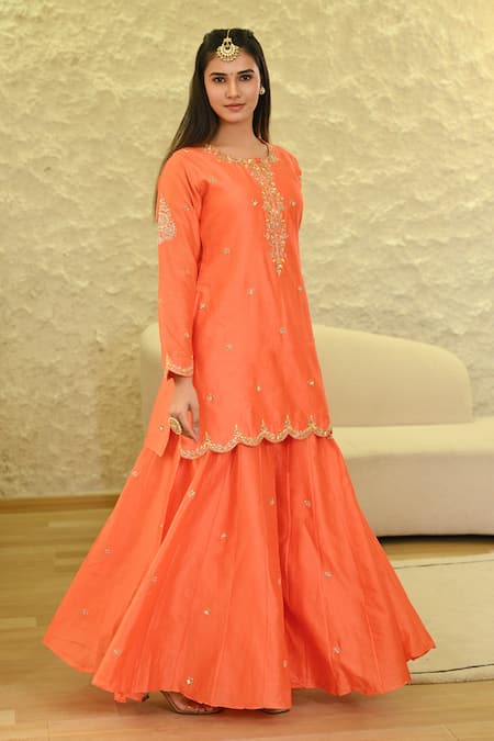 Hasrat By Salma Floral Zardosi Embroidered Kurta & Sharara Set 