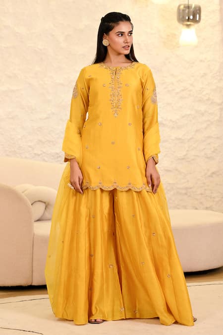 Hasrat By Salma Zardosi Embroidered Yellow Kurta & Sharara Set 