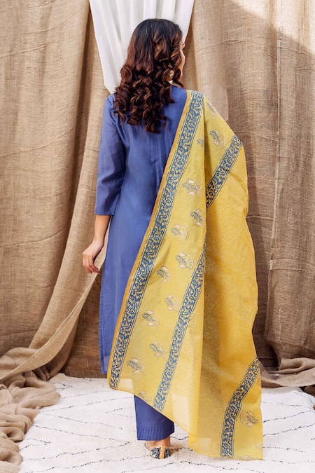 Missprint Blue Embroidered Kurta Pant Set 