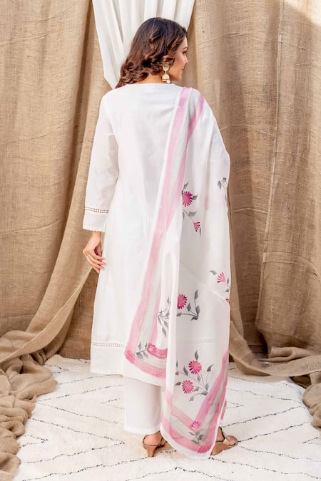 Shop Missprint White , Cotton, Silk Embroidery, Fabric Thread Kurta Pant Set at Aza Fashions Shop_Missprint_White , Cotton, Silk Embroidery, Fabric Thread Kurta Pant Set _at_Aza_Fashions