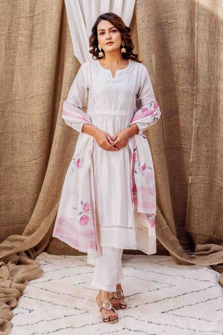 Buy Missprint White , Cotton, Silk Embroidery, Fabric Thread Kurta Pant Set Online at Aza Fashions Buy_Missprint_White , Cotton, Silk Embroidery, Fabric Thread Kurta Pant Set _Online_at_Aza_Fashions
