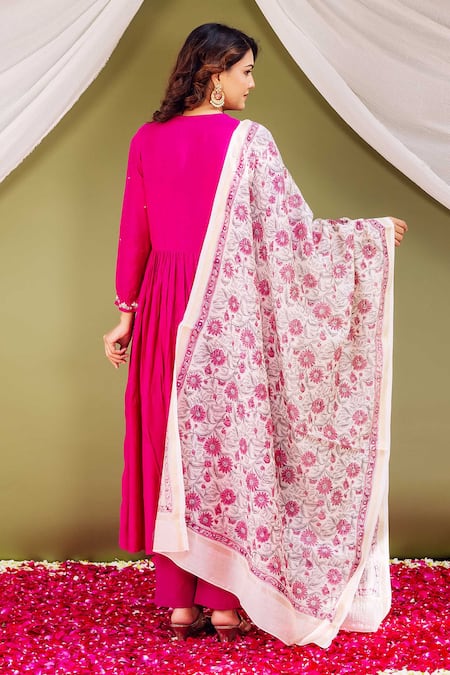 Missprint Fuchsia Pink Embroidered Kurta Set 