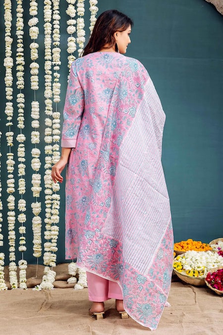 Missprint Floral Print Chanderi Kurta Set 