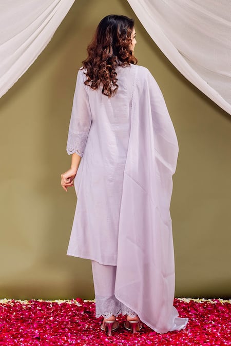 Shop Missprint Purple Chanderi Silk, Cotton, Organza Beads, Lace Collared Embroidered Kurta Set at Aza Fashions Shop_Missprint_Purple Chanderi Silk, Cotton, Organza Beads, Lace Collared Embroidered Kurta Set _at_Aza_Fashions