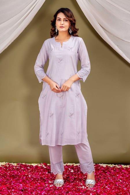 Missprint Purple Chanderi Silk, Cotton, Organza Beads, Lace Collared Embroidered Kurta Set Online at Aza Fashions Missprint_Purple Chanderi Silk, Cotton, Organza Beads, Lace Collared Embroidered Kurta Set _Online_at_Aza_Fashions