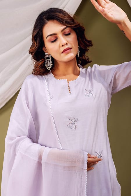 Buy Missprint Purple Chanderi Silk, Cotton, Organza Beads, Lace Collared Embroidered Kurta Set Online at Aza Fashions Buy_Missprint_Purple Chanderi Silk, Cotton, Organza Beads, Lace Collared Embroidered Kurta Set _Online_at_Aza_Fashions