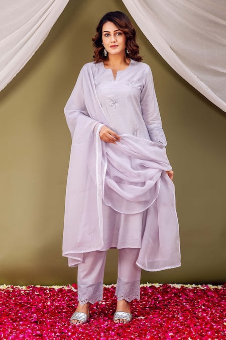 Shop Missprint Purple Chanderi Silk, Cotton, Organza Beads, Lace Collared Embroidered Kurta Set Online at Aza Fashions Shop_Missprint_Purple Chanderi Silk, Cotton, Organza Beads, Lace Collared Embroidered Kurta Set _Online_at_Aza_Fashions