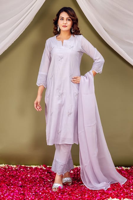 Missprint Purple Chanderi Silk, Cotton, Organza Beads, Lace Collared Embroidered Kurta Set at Aza Fashions Missprint_Purple Chanderi Silk, Cotton, Organza Beads, Lace Collared Embroidered Kurta Set _at_Aza_Fashions