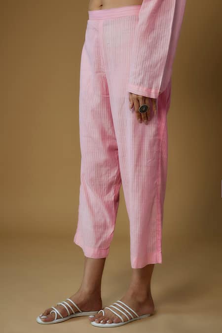 Inkpikle_Pink Handloom , Embroidery High Neck Baby Jasmine Print Kurta Set _Online_at_Aza_Fashions