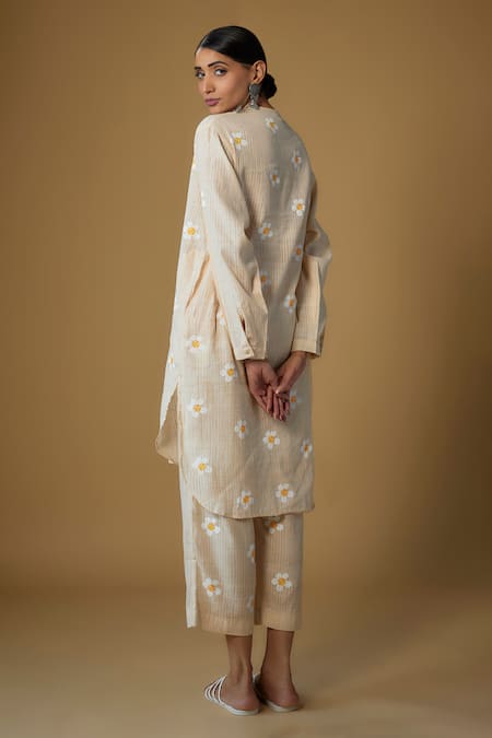 Inkpikle Beige Plumeria Print Kurta Set 