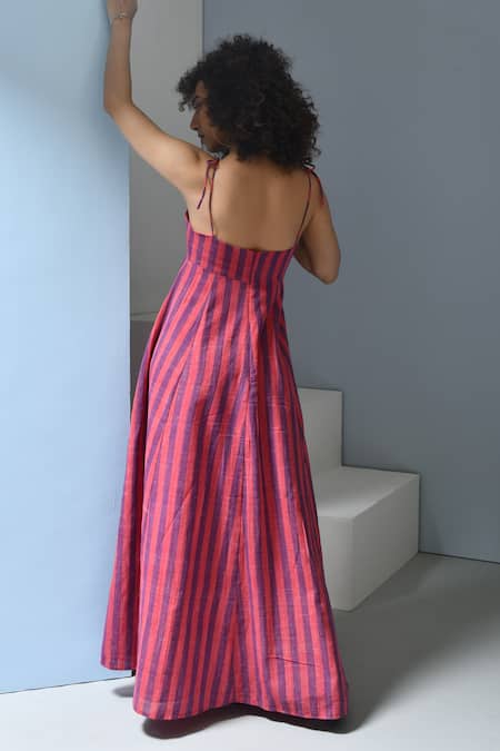 Inkpikle Striped Handwoven Cotton Maxi Dress 