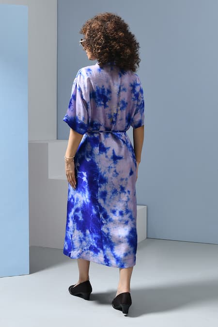 Inkpikle Blue Tie Dye Midi Shirt Dress 