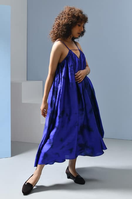 Buy_Inkpikle_Blue Silk Halter Neck Tie Dye Print Midi Dress _Online_at_Aza_Fashions
