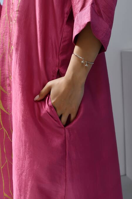 Buy_Inkpikle_Purple Handloom Cotton V-neck Abstract Print Ombre Maxi Dress 