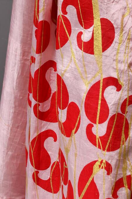 Buy_Inkpikle_Pink Silk Open Neck Paisley Printed Asymmetric Panel Dress 