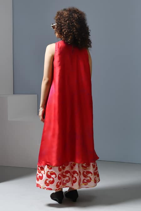 Inkpikle Red & Pink Tie Dye Paisley Print Dress 