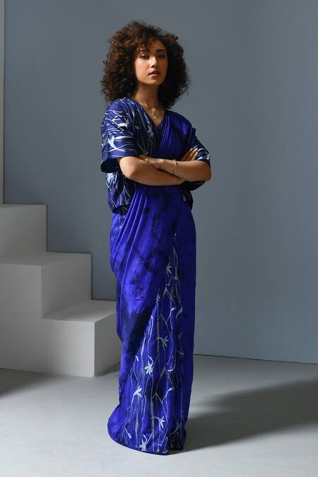 Buy_Inkpikle_Blue Silk Mogra Abstract Printed Tie Dye Saree _Online_at_Aza_Fashions