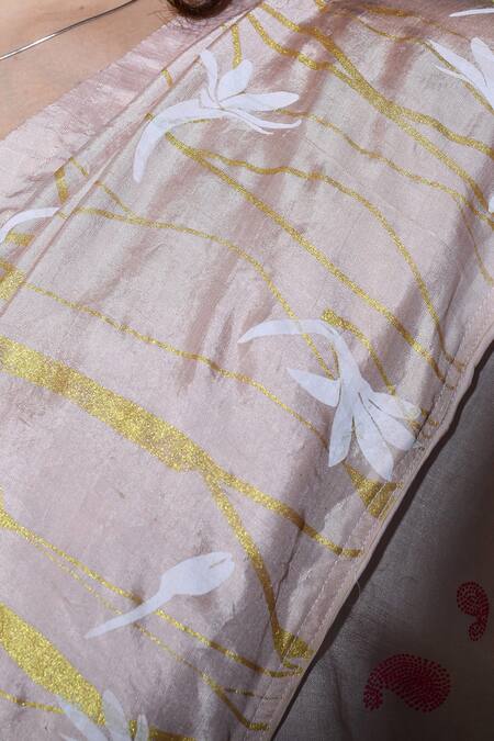 Inkpikle_Beige Silk Mogra Print Pallu Saree _at_Aza_Fashions