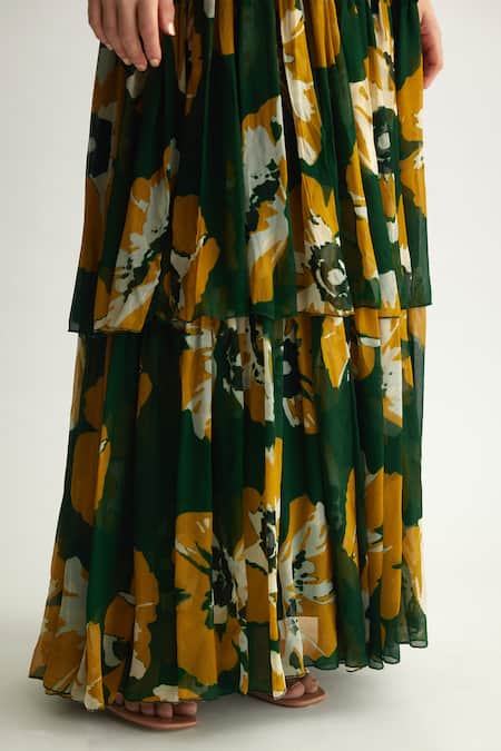 Shop_Koai_Yellow Chiffon Scoop Neck Floral Tiered Maxi Dress _Online_at_Aza_Fashions