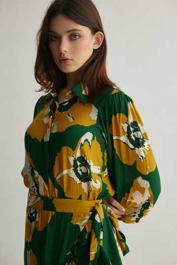 Buy Koai Yellow Muslin, Cotton, Silk Collared Mustard Floral Print Shirt Online at Aza Fashions Buy_Koai_Yellow Muslin, Cotton, Silk Collared Mustard Floral Print Shirt _Online_at_Aza_Fashions