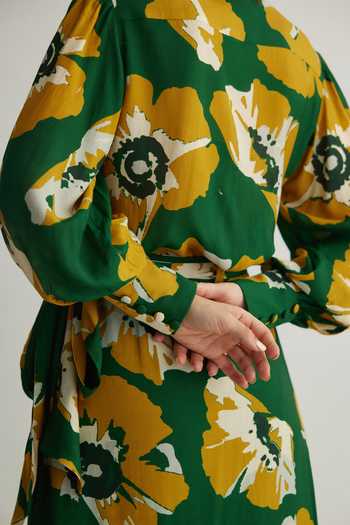 Koai Yellow Muslin, Cotton, Silk Collared Mustard Floral Print Shirt at Aza Fashions Koai_Yellow Muslin, Cotton, Silk Collared Mustard Floral Print Shirt _at_Aza_Fashions