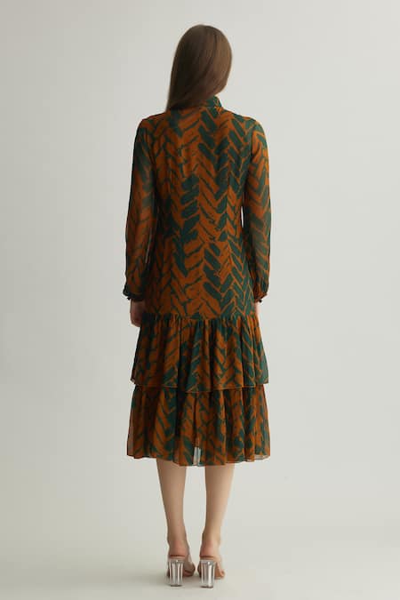 Koai Chevron Print Tiered Midi Dress 