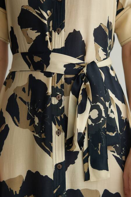 Koai_White Muslin Cotton Silk Print Floral Shirt Collar Dress _Online_at_Aza_Fashions