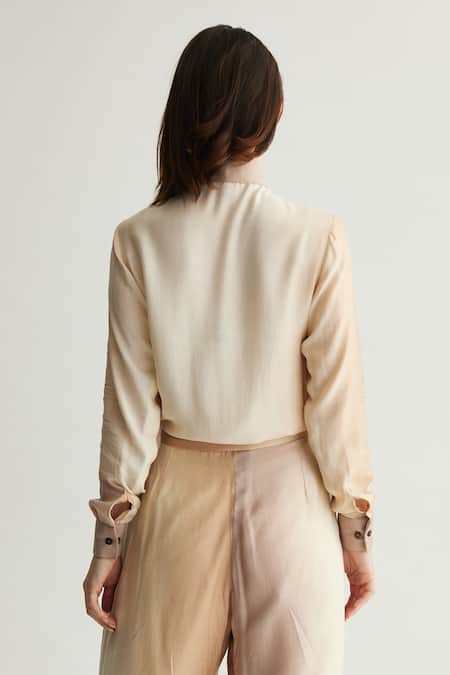 Koai Beige Ombre Tie-Up Neck Shirt 