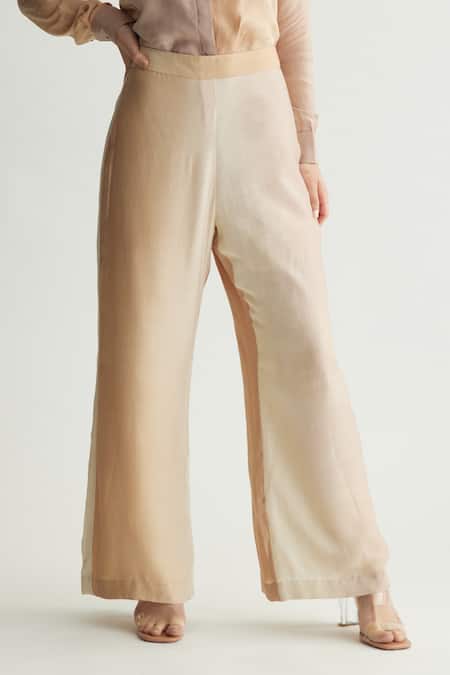 Koai_Beige Muslin, Cotton, Silk Ombre Trouser _Online_at_Aza_Fashions