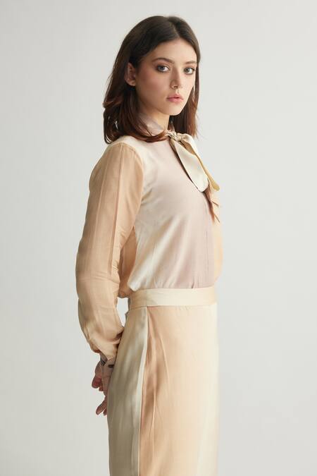 Koai_Beige Muslin, Cotton, Silk Ombre Trouser _at_Aza_Fashions