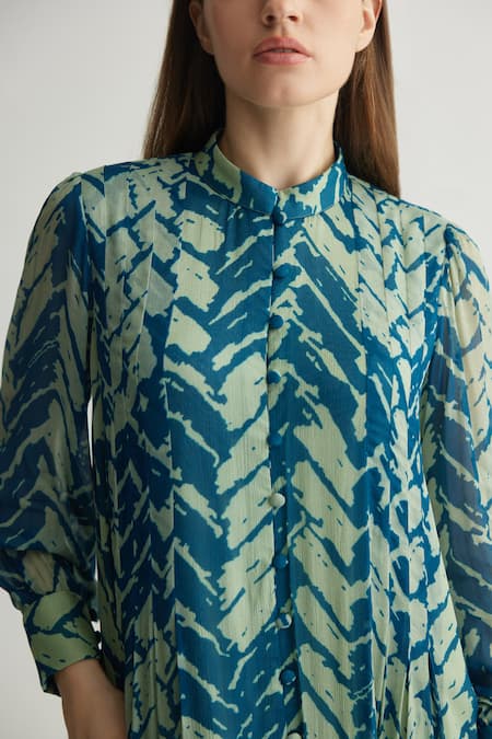 Buy_Koai_Blue Chiffon Collared Chevron Print Maxi Dress _Online_at_Aza_Fashions