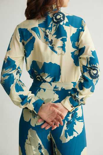 Buy_Koai_Blue Muslin, Cotton, Silk Collared And White Floral Print Shirt _Online_at_Aza_Fashions