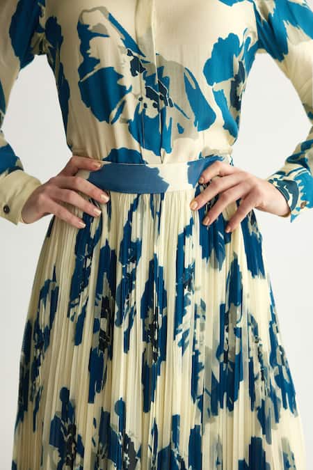 Koai Blue Georgette Floral Print Midi Skirt Online at Aza Fashions Koai_Blue Georgette Floral Print Midi Skirt _Online_at_Aza_Fashions