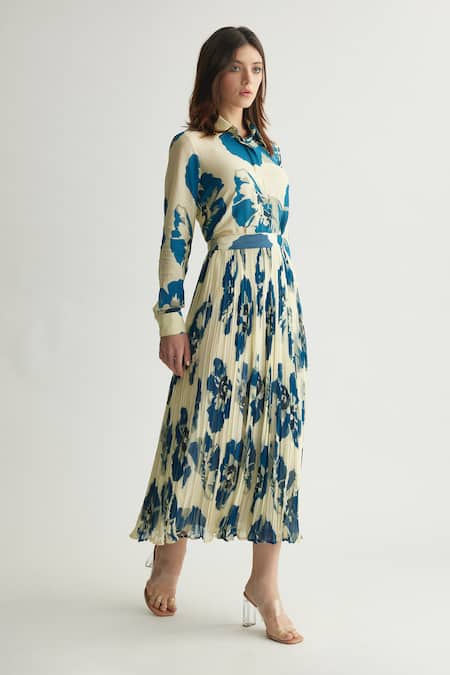 Shop Koai Blue Georgette Floral Print Midi Skirt Online at Aza Fashions Shop_Koai_Blue Georgette Floral Print Midi Skirt _Online_at_Aza_Fashions