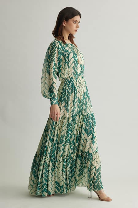 Buy Koai Beige Georgette Chevron Print Long Skirt Online at Aza Fashions Buy_Koai_Beige Georgette Chevron Print Long Skirt _Online_at_Aza_Fashions